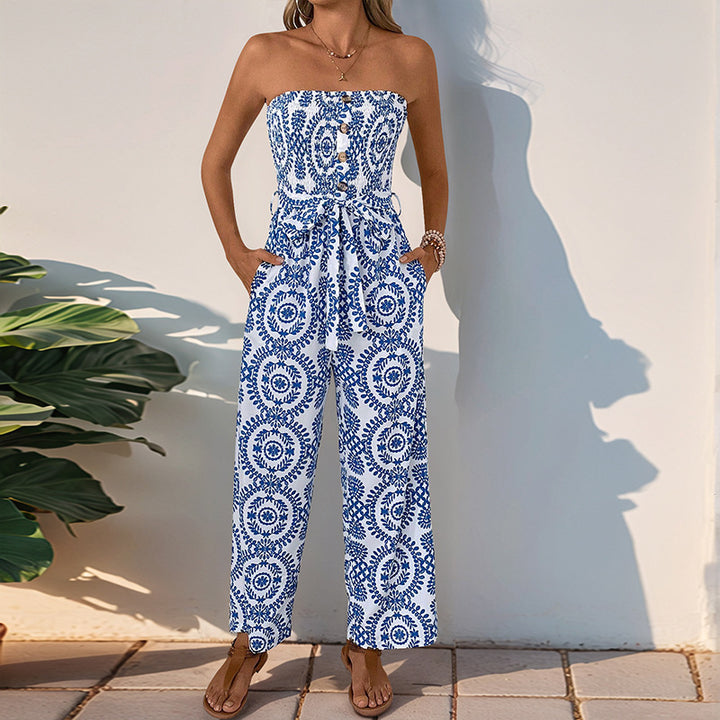 Dame jumpsuit med trendy bandeau design og praktiske lommer Stilla