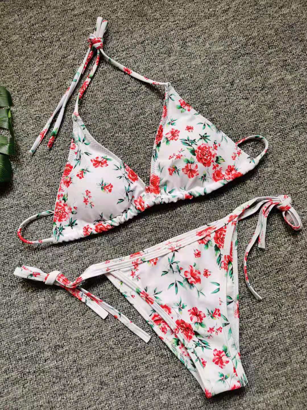 Damer Blomster Mønster Trekant Bikini Sæt Stilla