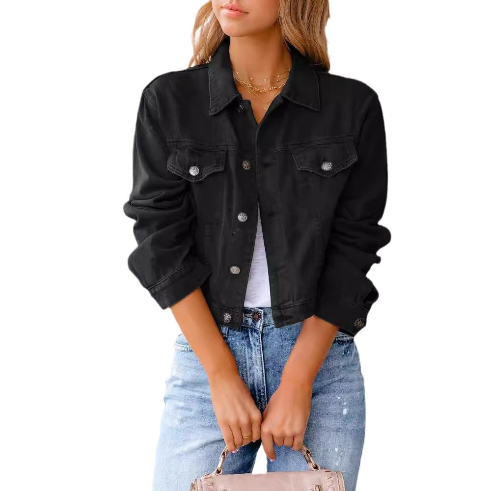 Dame Kort Denim Jakke med Fashionabel Snit Stilla