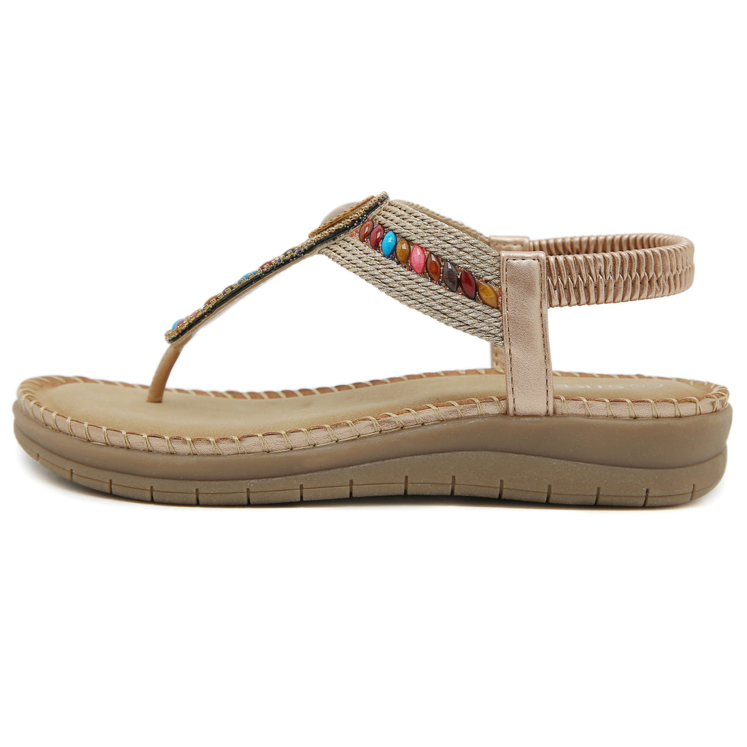 Dame flip-flops med farverige sten detaljer og komfortabel sål Stilla