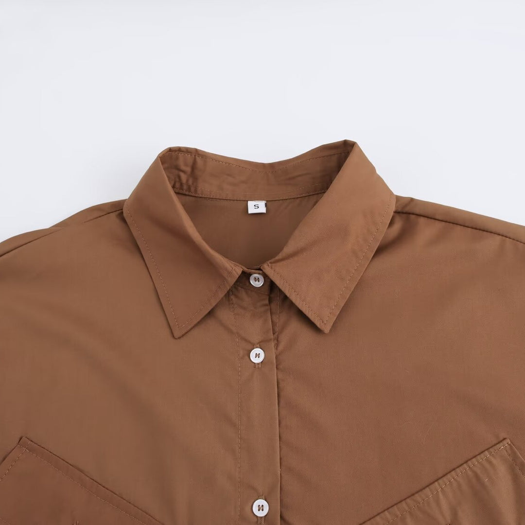 Femme Utility Button-Up Skjorte med Lomme Detaljer Stilla