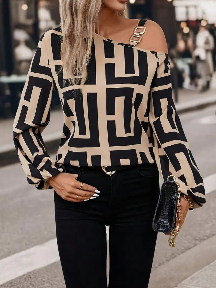 Dame Off-Shoulder Bluse med moderne geometriske mønstre Stilla