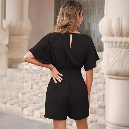 Dame Playsuit med V-udskæring og elastik Stilla