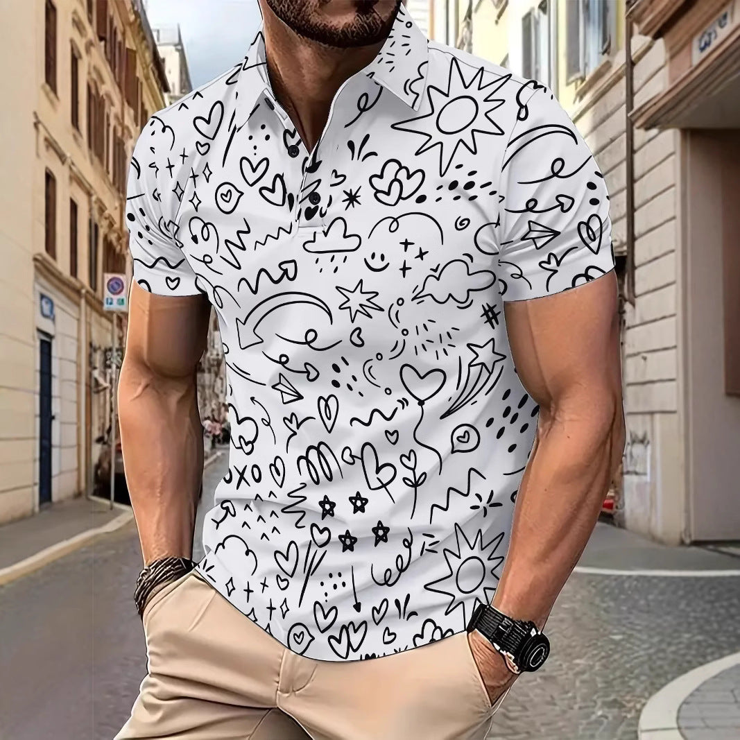 Herrer Kortærmet Poloshirt med kreativt, håndtegnet design Stilla