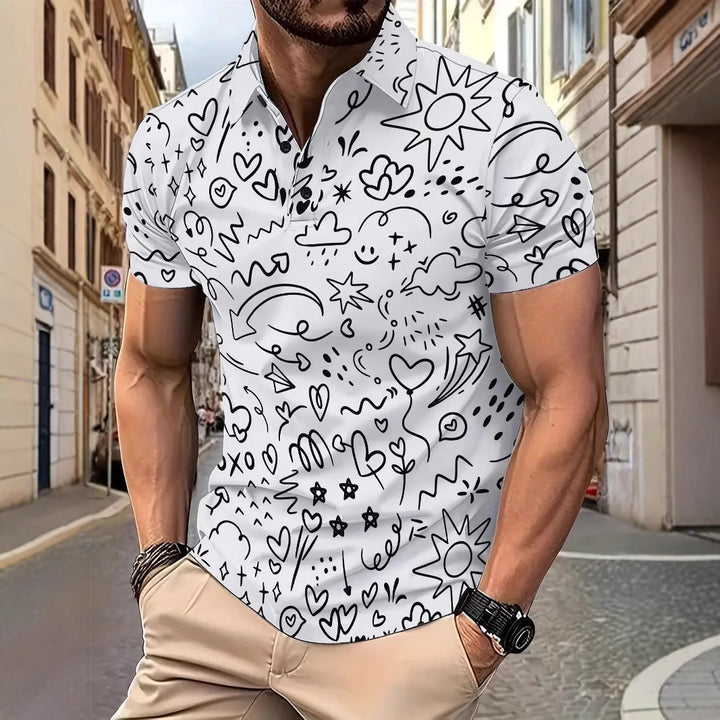 Herrer Kortærmet Poloshirt med kreativt, håndtegnet design Stilla