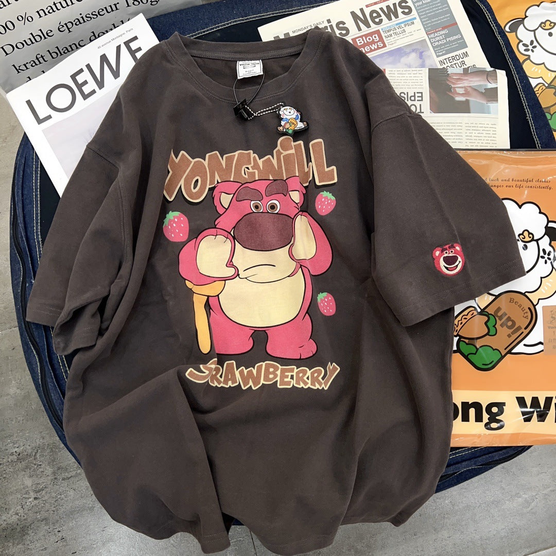 Dame T-shirt med kreativt cartoon-design og afslappet oversized pasform Stilla