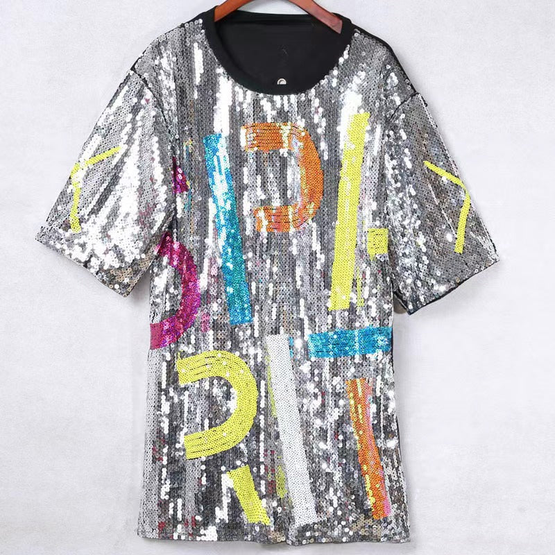 Dame Oversized Paillet-Tunika med farverige applikationer Stilla