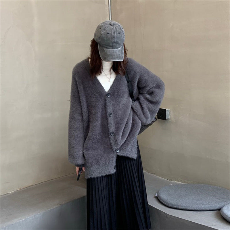 Femme Luksuriøs Fuzzy Strik cardigan Stilla
