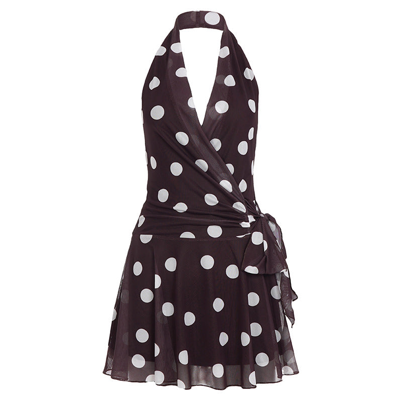 Dame wrap dress with polka dots and playful belt Skovae