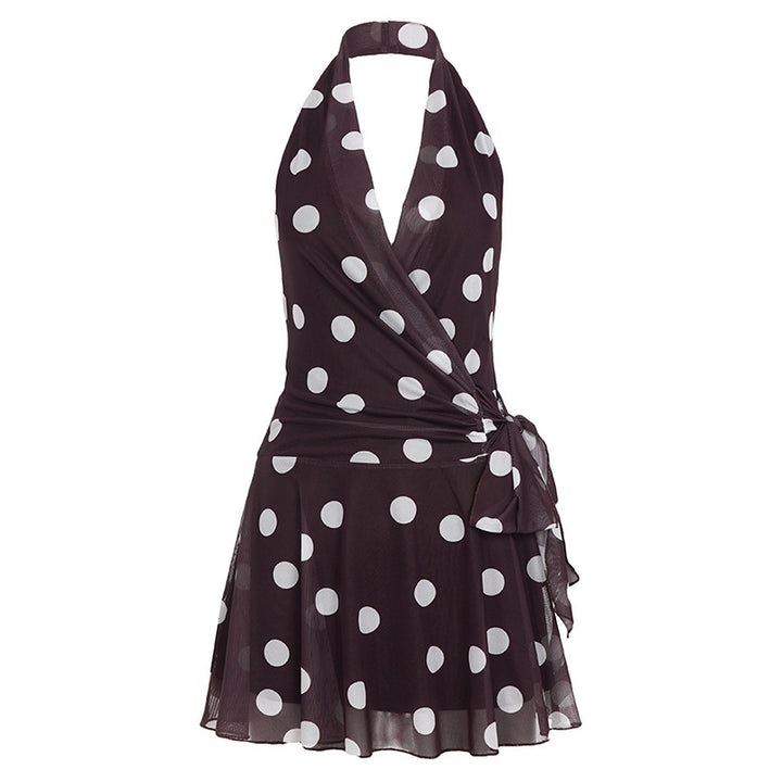 Dame wrap dress with polka dots and playful belt Skovae