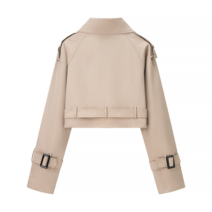 damer trendy cropped trench coat med dobbelt knaplukning Stilla