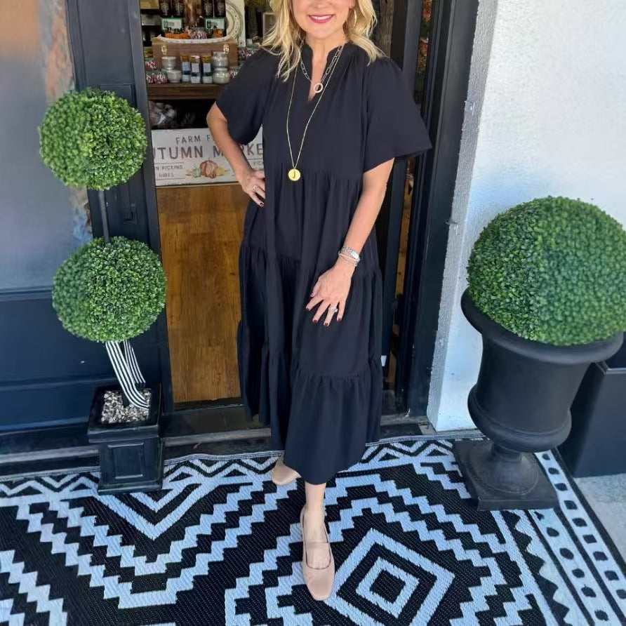 Dame Langærmet Maxikjole med flydende design og flæsekant Stilla
