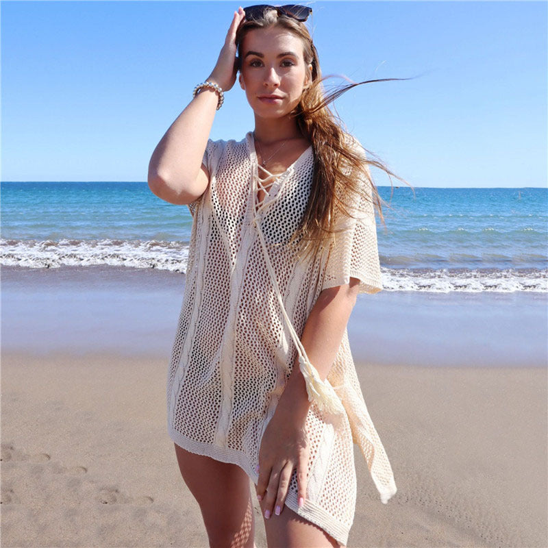 Dame luftig strandpullover i moderne hækle-design Stilla