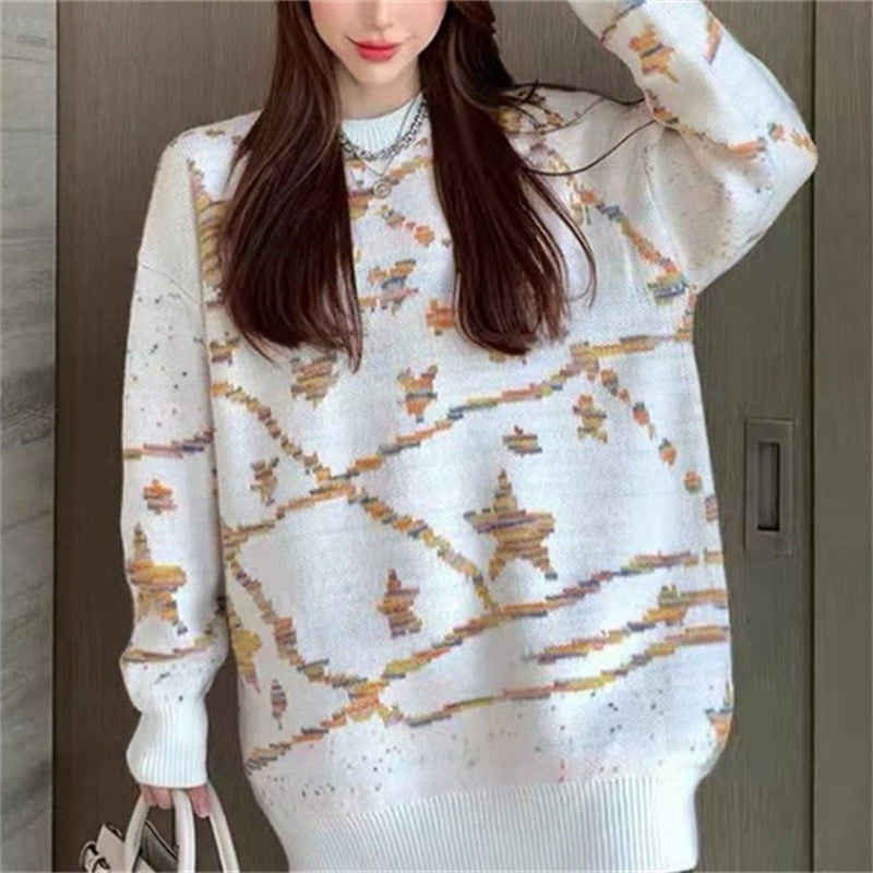 Femme Kunstnerisk Mønstret Strikpullover Stilla