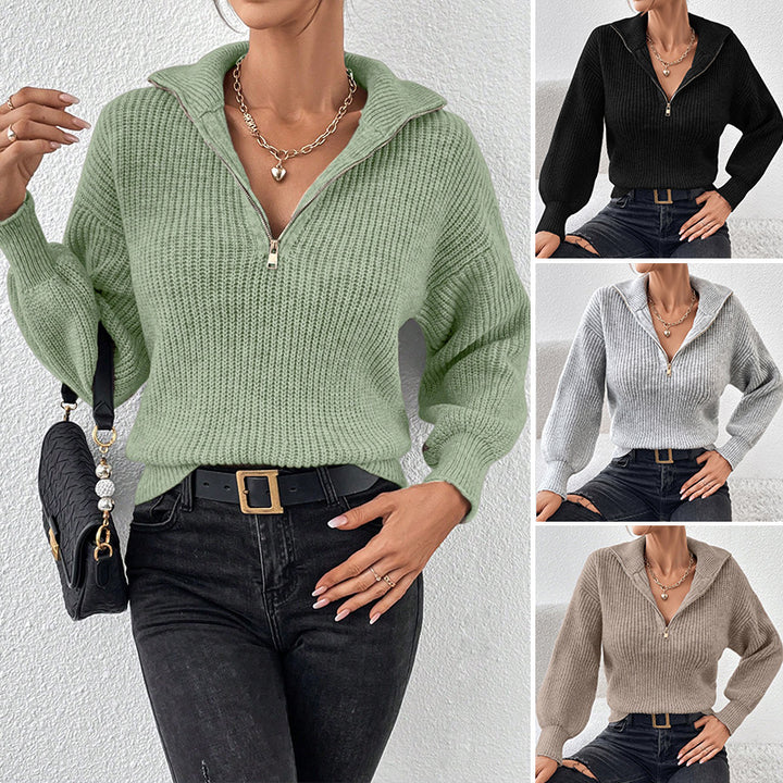 Dame afslappet sweater med iøjnefaldende lynlås Stilla