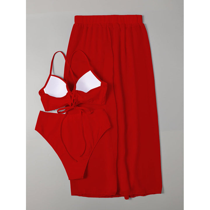 Dame bikini-sæt med elegant bandeau top og høj talje trusse Skovae