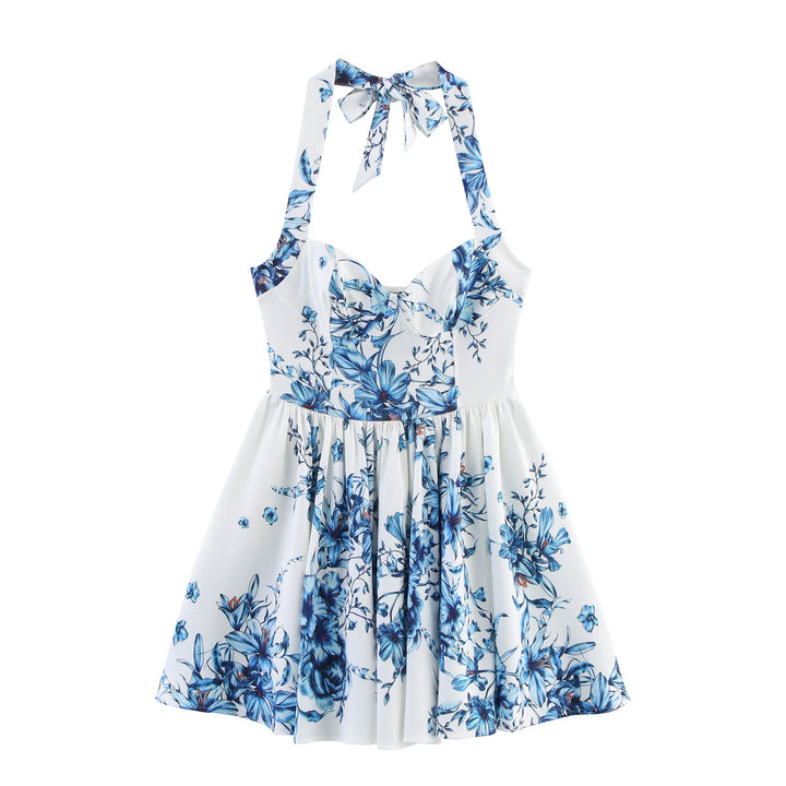 Dame Floral Print Halter Kjole Stilla