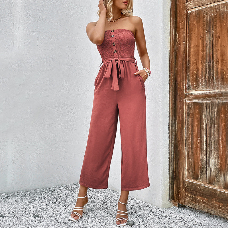 Dame Strapless bred ben Overall med knapdetaljer Stilla