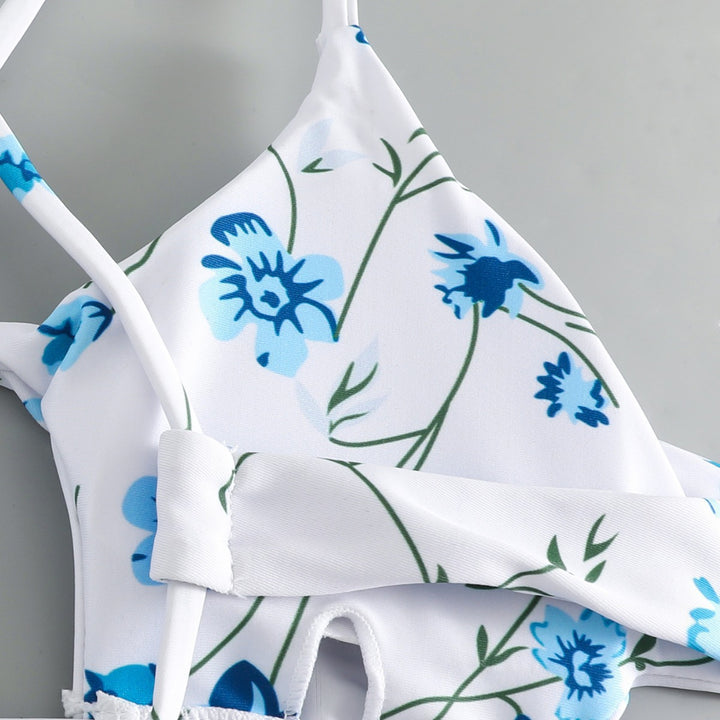 Dame trekant-bikini med floralt snit og raffinerede stropper Skovae