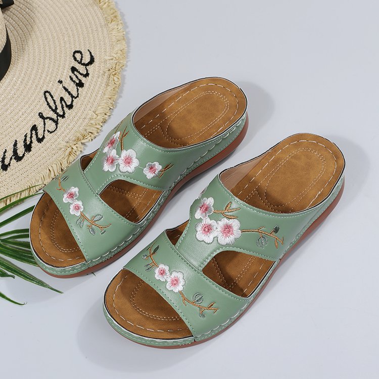 Dame komfortable pantofler med blomstermotiv og anatomisk fodseng Stilla