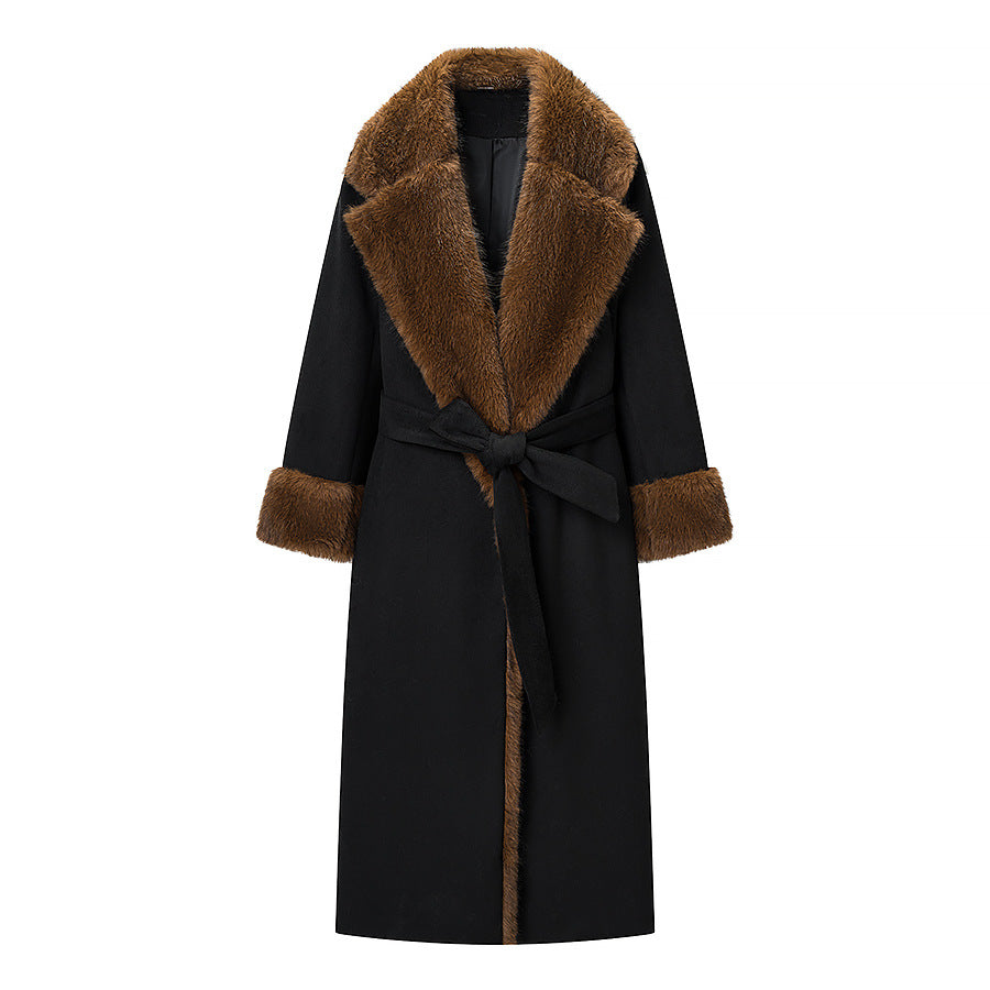 Damer Elegant Fleece Frakke med Bælte og Trendy Slå Stilla
