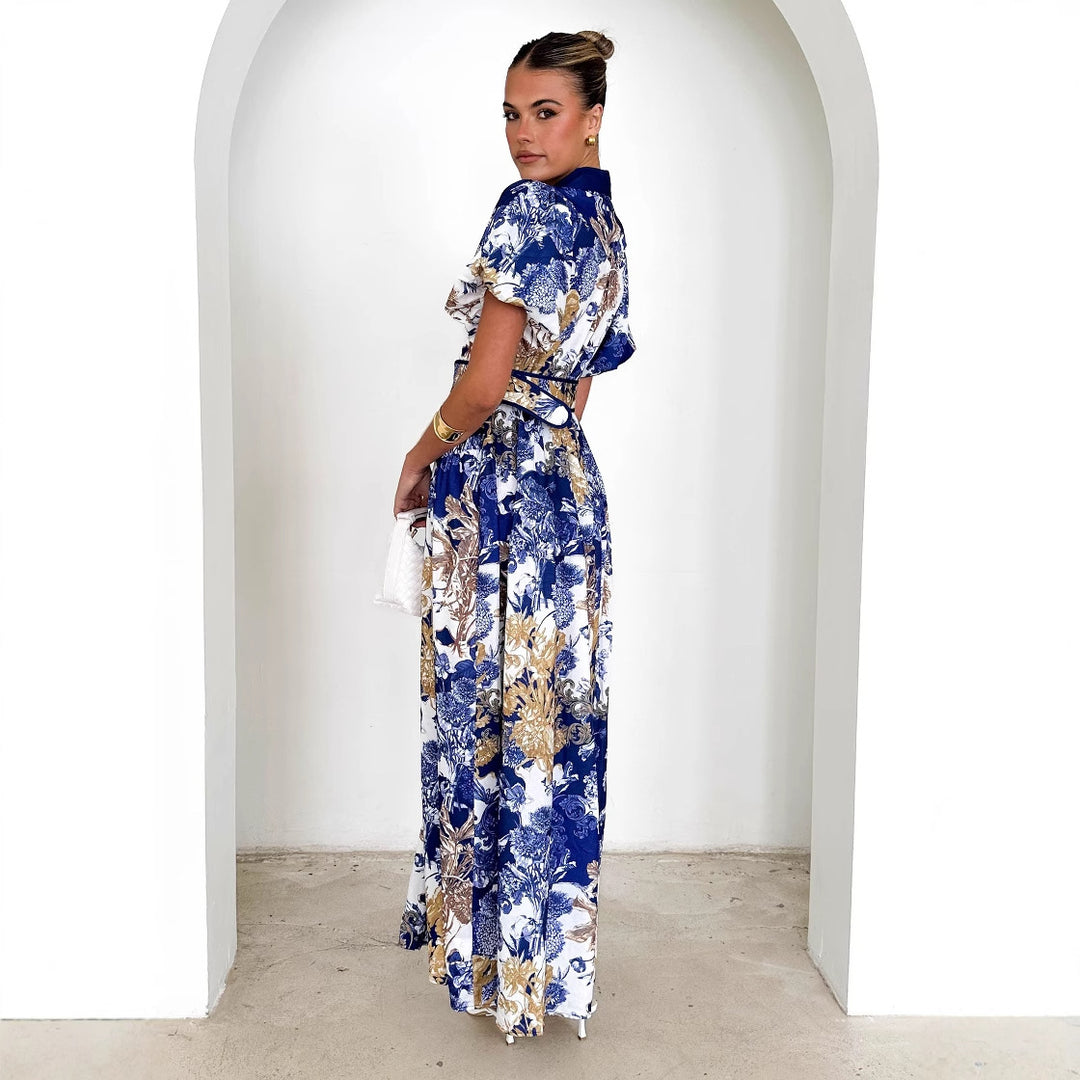 Dame Maxikjole med blomsterprint og elegant knapliste Stilla