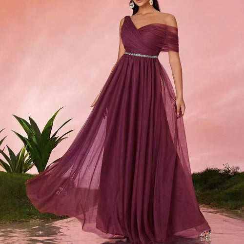 Damer Elegant Off-Shoulder Aftenkjole med glitrende Taljev betoning Stilla