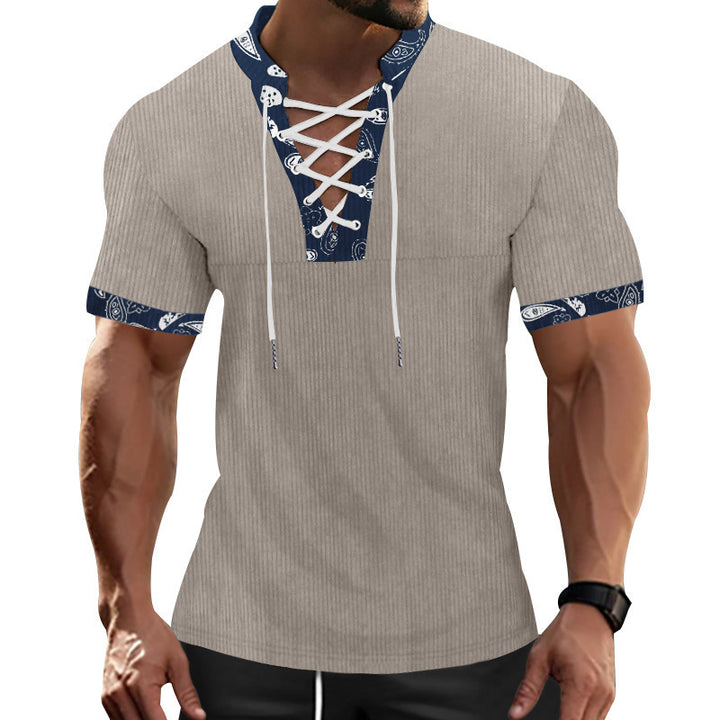 Herrer Kortærmet Henley T-shirt med dekorativt snor design Stilla