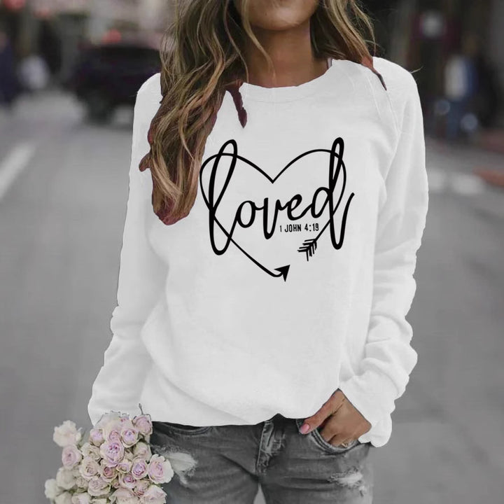 Kvinders sweatshirt med hjerteformet print og inspirerende budskab Stilla