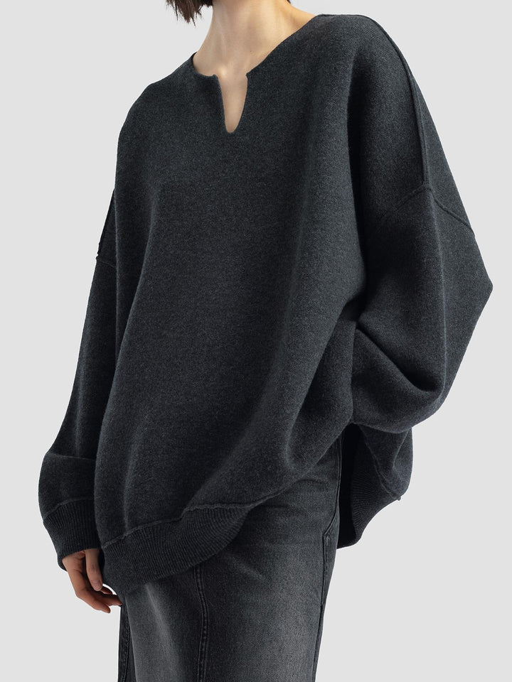Kvinders oversized strikket sweater med V-hals drue