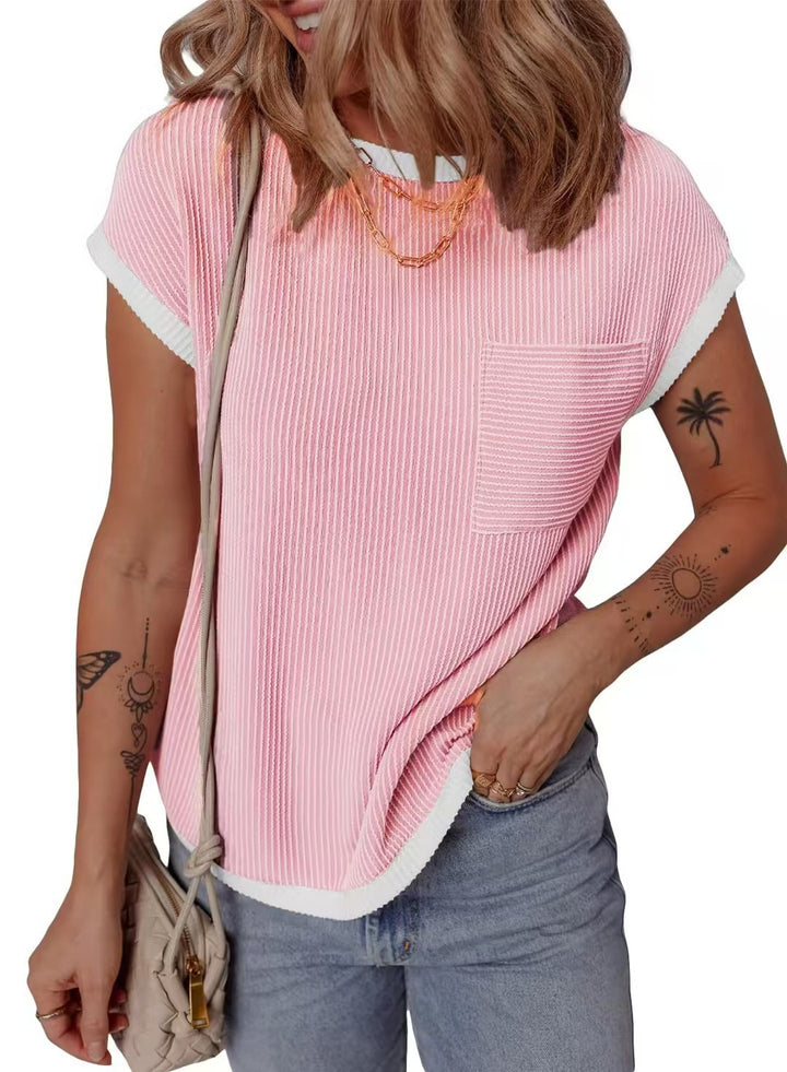 Dame afslappet og åndbar vaffelshirt med lomme Stilla