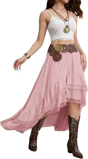 Dame Boho Maxi-nederdel med asymmetrisk kant og spids dekoration Skovae
