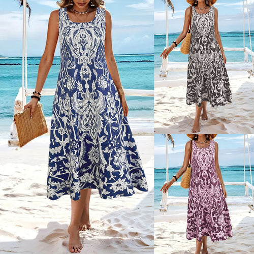 Dame maxikjole med blomsterbarokmønster Stilla