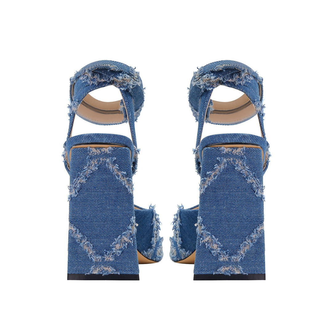 Dame Chunky Denim Hælsandaler med Ankelsnor Stilla