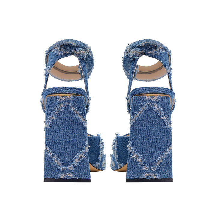 Dame Chunky Denim Hælsandaler med Ankelsnor Stilla