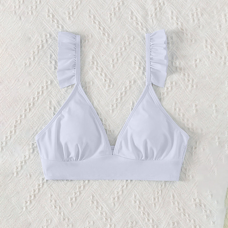 Dame triangel-bikinioberdel med flæsedetaljer Skovae