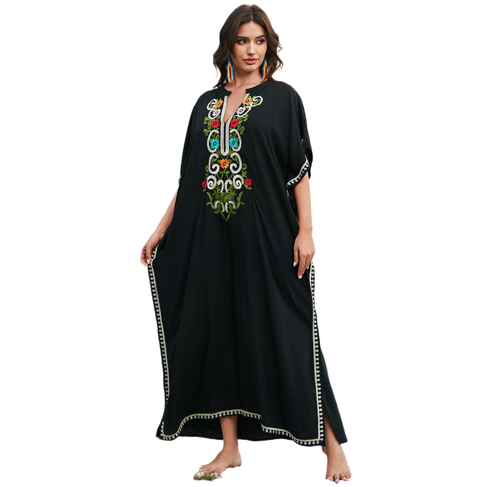 Dame Strandkaftan med kunstnerisk broderi og elegante accenter Stilla