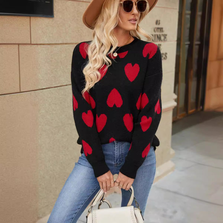 Femme Hjerte mønster Strik pullover Stilla