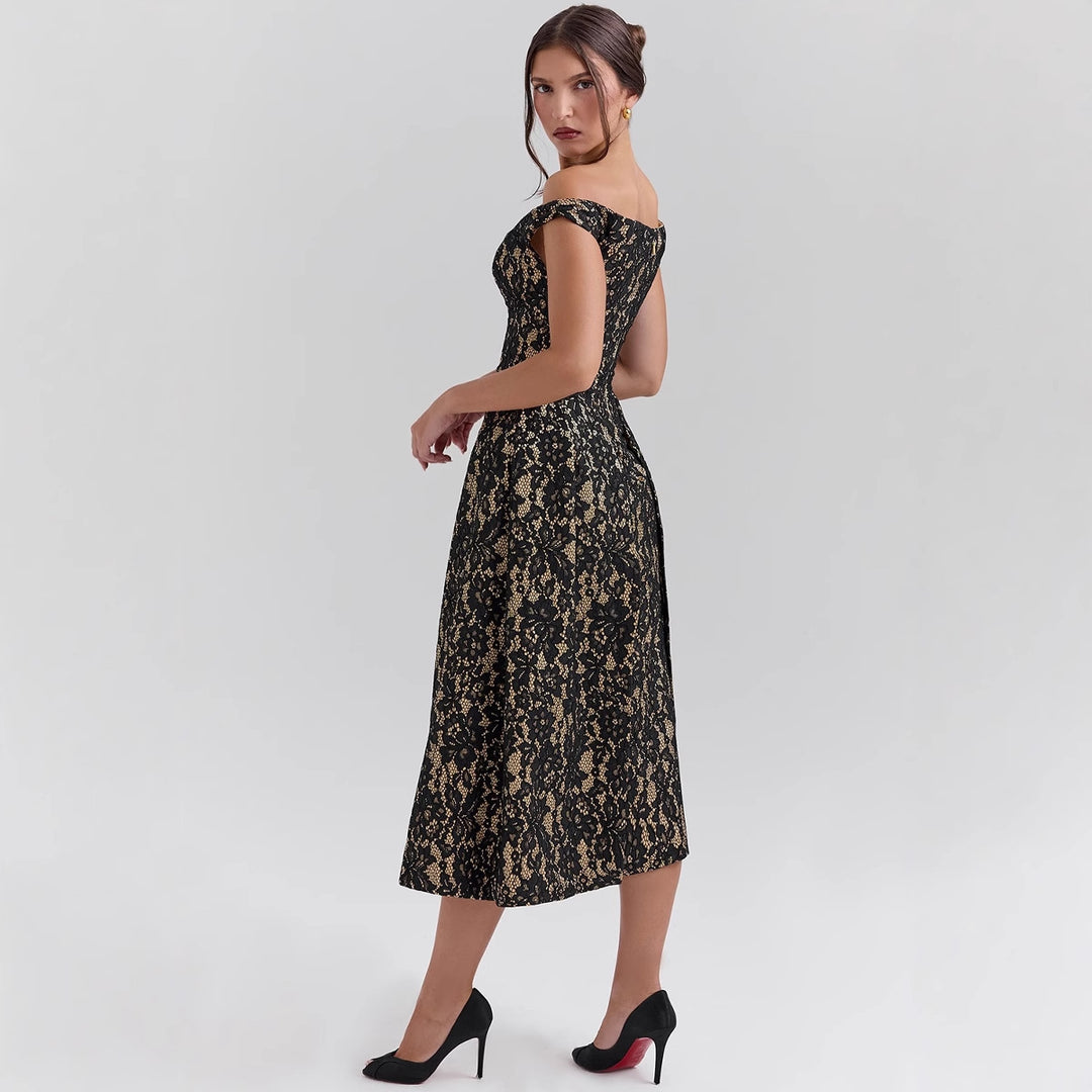 Dame Elegant spidse kjole med skulderfri design og højt lukket top Stilla