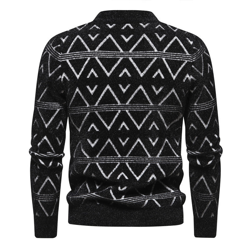 Herrer geometrisk mønstret ståkravepullover Stilla