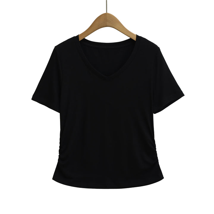 Dame afslappet kortærmet V-hals T-shirt med ruching Stilla