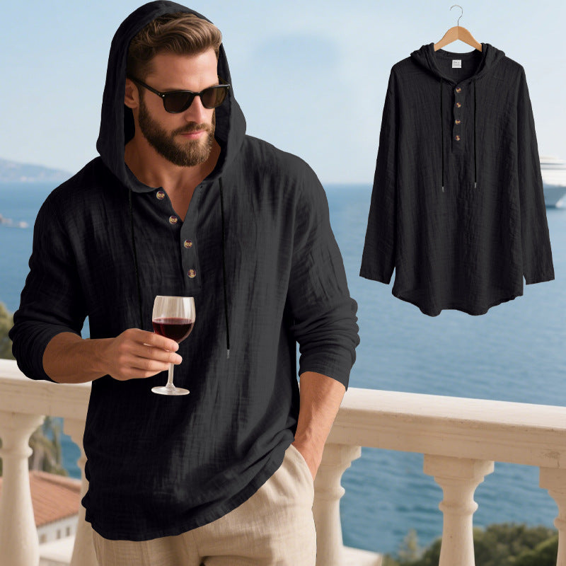 Herrer Hoodie t-shirt med knaplukning og afslappet pasform Stilla