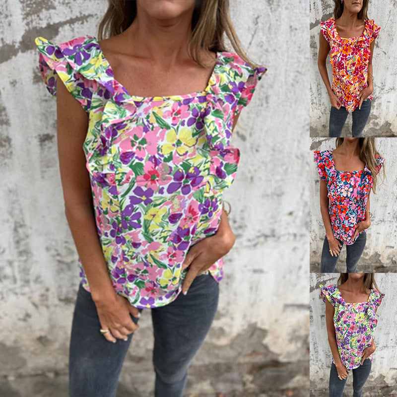 Damer Blomster Rüschensleeve Top Stilla
