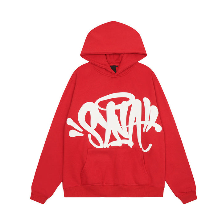 Damens hoodie med kreativ graffiti design og praktiske kengurulommer Skovae