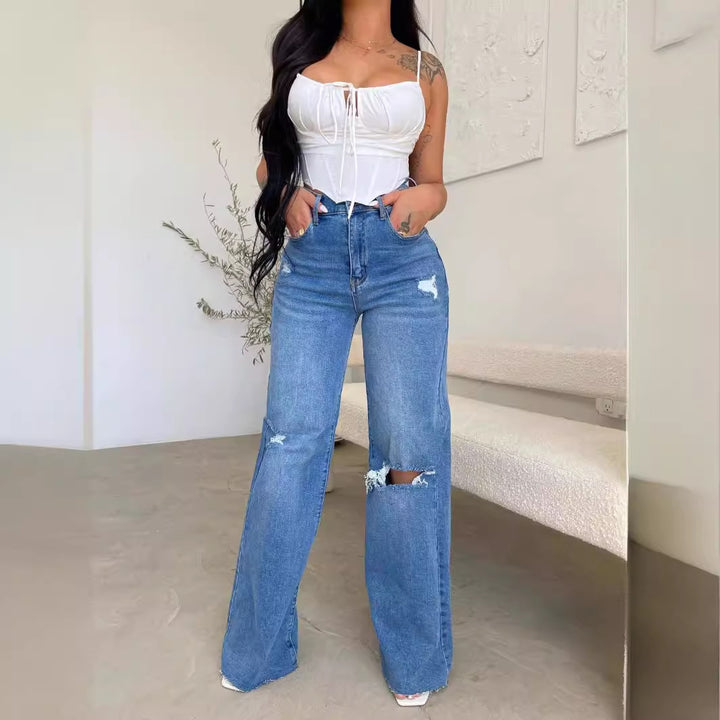 Dame Løst Skåret Jeans med Destroyed-detaljer Stilla