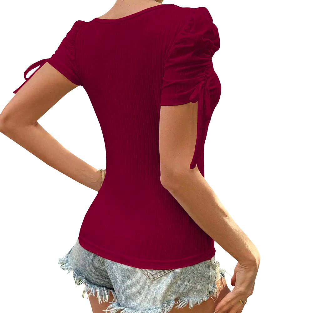 Dame bluse top med flæse detaljer og elegant ryg Stilla