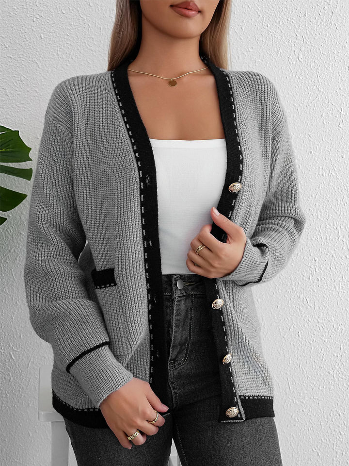 Femme Button-Up Strikcardigan med strukturerede detaljer Stilla