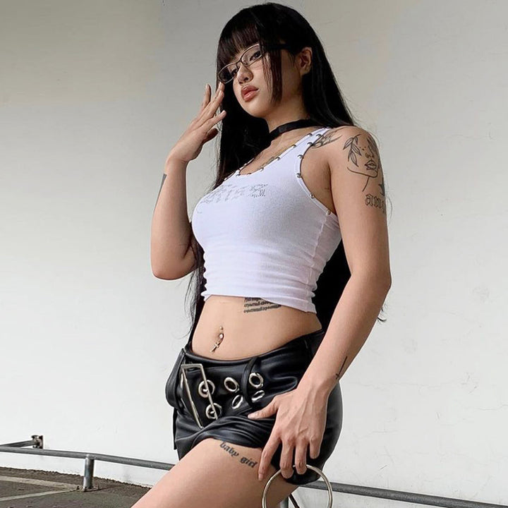 Dame Crop-top med Dekorativt Strass-design og Trendy Skulderdetaljer Stilla