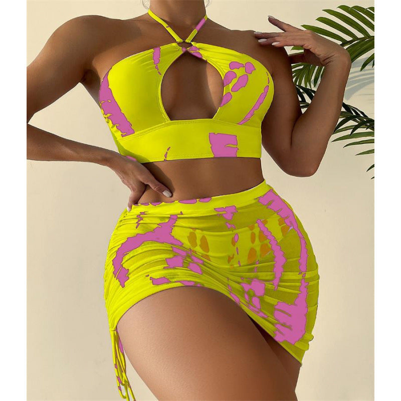 Dame Strandset med kreativ Cut-Out og elastisk Minirok Stilla