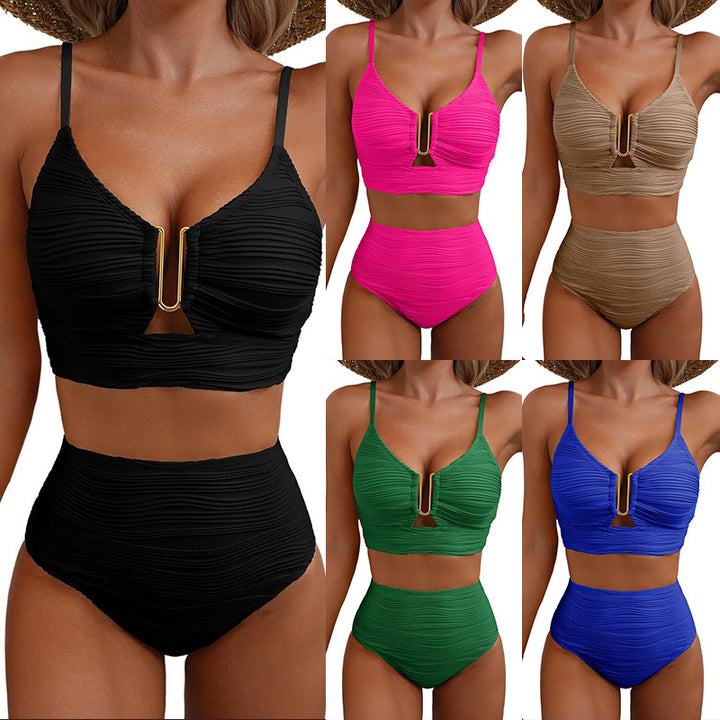 Dame højtaljet bikinisæt med ribdetaljer Skovae